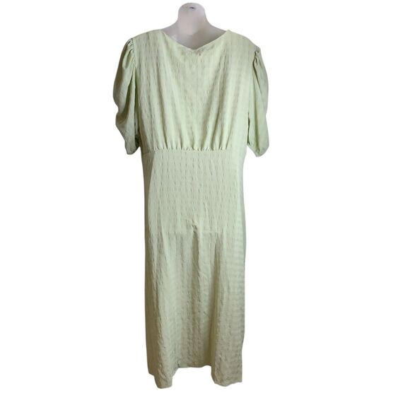 Nasty Gal Plus Size 16 Midi Dress V-neck Button Down Puff Sleeve Sage Green NWT - Picture 8 of 15